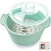 Collapsible Silicone Microwave Vegetable Steamer with Removable Steam Rack, AODISTUCE 42oz BPA-Free Silicone Steamer for Cooking Fresh &amp; Frozen Vegetables Dumplings Buns Prep Meal, Dishwasher Safe