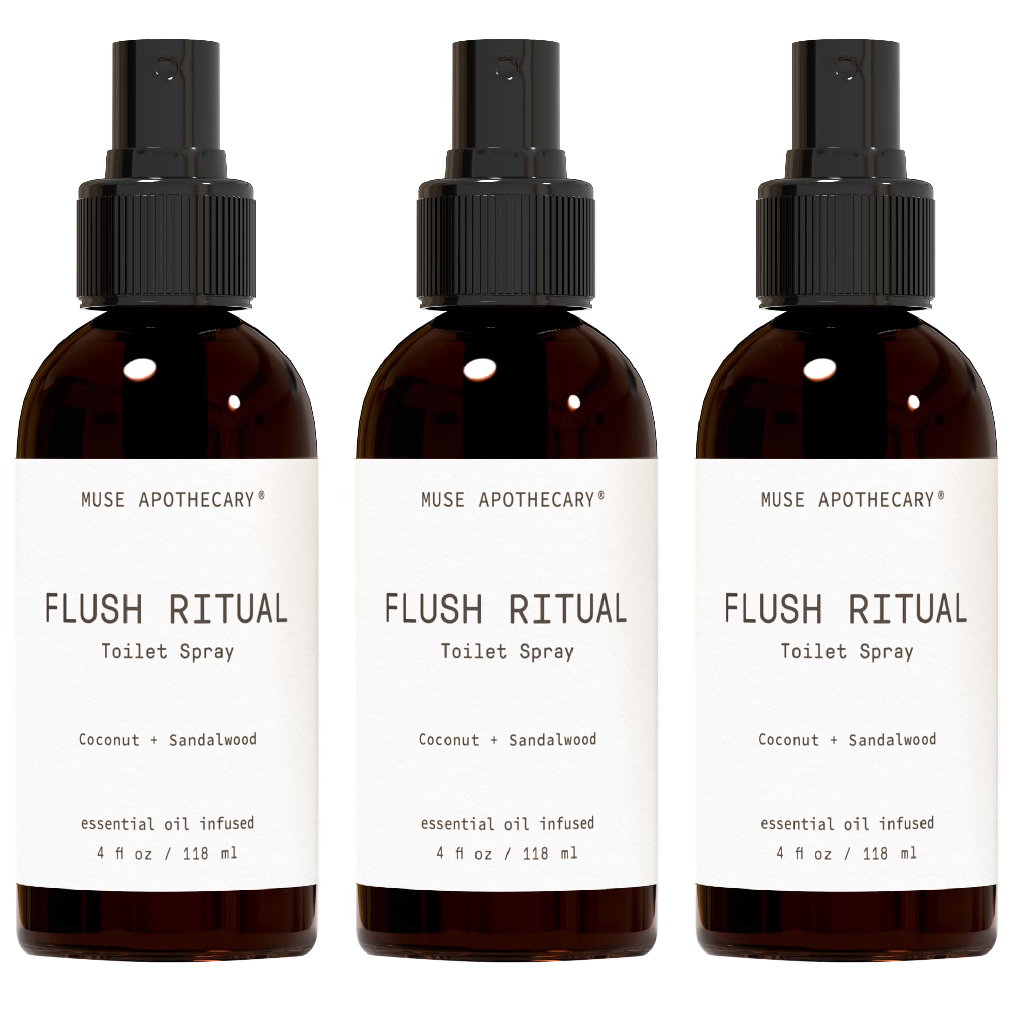 Photo 1 of Muse Apothecary Flush Ritual - Aromatic & Refreshing Toilet Spray, Use Before You Go, 4 oz, Infused with Natural Essential Oils - Coconut + Sandalwood, 3 Pack