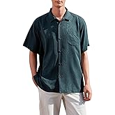LUXSTITCH Men's Silk Shirts Short Sleeve Button Down Casual Tropical Holiday Hawaiian Shirts