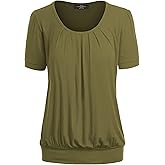Made By Johnny Women's Scoop Neck Short Sleeve Pleated Front Blouse Tunic Top Plus Size
