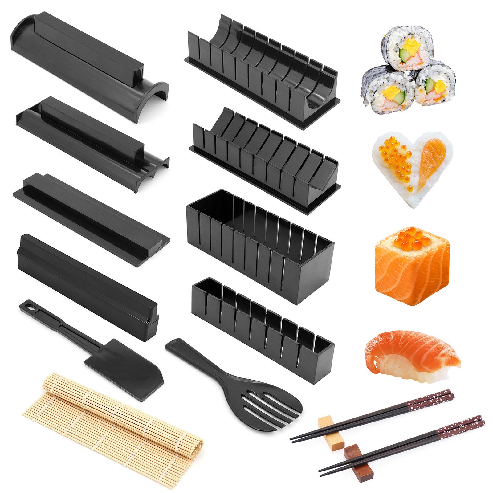 Gearific Sushi Making Kit, All in One Sushi Set 15 Piece Plastic Sushi Maker Tool with 8 Different Shapes of Sushi Rice Roll Mold Shapes DIY Home Sushi Tools