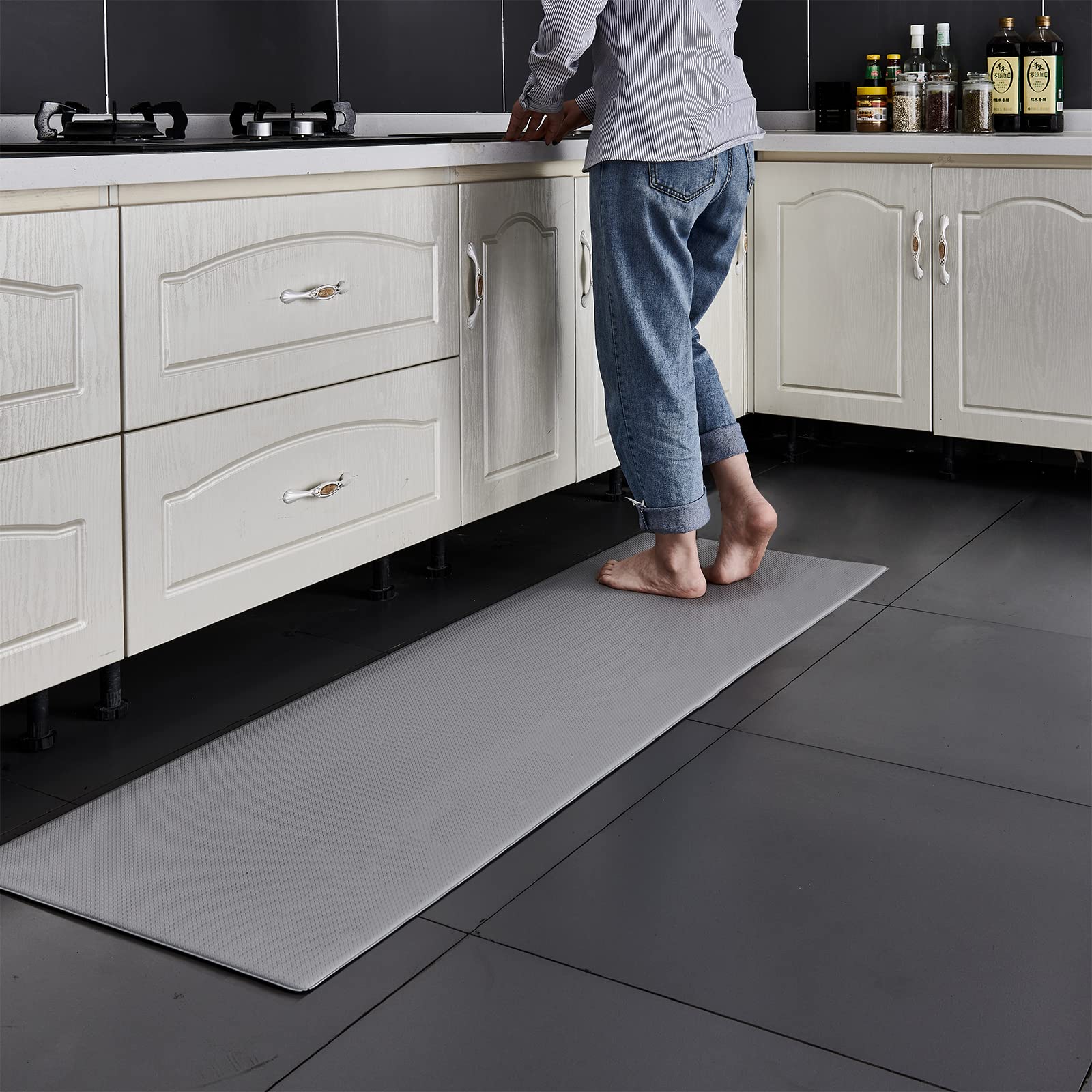 7VSTOHS Kitchen Mat, Heavy Duty Anti Fatigue PVC Kitchen Rugs, Waterproof, Non-slip, Washable and Oil Resistant Leather Floor Mat, Dining Room, Living Room, Office