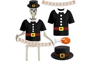 ELEFAMA 12Ft Giant Skeleton Costume Accessories Set with Pligrim Hat Inflatable Turkey Leg Banner Skully 12Ft Skeleton Clothes Outfits Shirt for Big Skelly Halloween Thanksgiving Outdoor Garden Lawn Decor