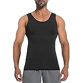 PODFAN Men Compression Shirts, Slimming Body Shaper Vest, Gynecomastia Shapewear, Tummy Control Tank Top, Back Support