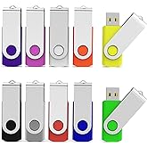 Aiibe 10 Pack 64 GB USB Flash Drives Thumb Drive Jump Drives 64GB 2.0 Flash Drive Bulk (10 Mixed Colors: Black Blue Red Green Orange White Yellow Pink Purple Silver)