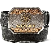 ARIAT Men's Raised Logo Floral Embossed Tapered Leather Belt