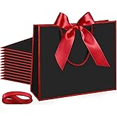 Silkfly Thank You Gift Bags with Handle 12x10x4'' Welcome Return Gifts Bag with Bow Ribbon for Wedding Bridesmaid Baby Shower Birthday Housewarming Employee Appreciation Day(Black, Red,12 Pcs)