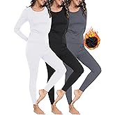 Winvote 3 Sets Thermal Underwear for Women Set Long Johns Fleece Lined Soft Cold Weather Warm Base Layer Winter Top Bottom