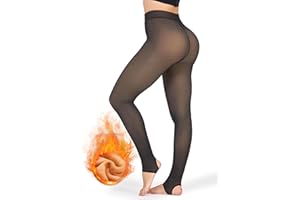 KBVOT Fleece Lined Tights Women Sheer Fake Translucent Winter Thermal Pantyhose Opaque Warm Thick High Waist Leggings(XS-2XL)