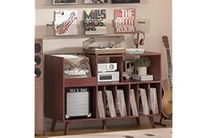 LELELINKY Large Record Player Stand, 48''Turntable Stand with Storage, Vinyl Record Holder with Display Area, Record Player Table Holds Up to 450 Albums, Record Stand for Music Room Living Room