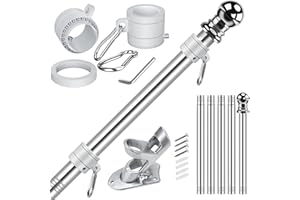 Jetlifee Flag Pole, 360° Spinning 5FT Flag Pole for Outside House Garden Yard, Tangle Free, Rust Proof and Wind Resistant Aluminum Flagpole, Residential or Commercial Use (Silver Flagpole Only)