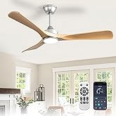 Depuley 52-Inch Ceiling Fan with Light: Wood 3 Blade Outdoor Fans for Patios - Dimmable Indoor Fan with Remote APP Control Ultra Quiet DC Motor Reversible 6 Speed Timer