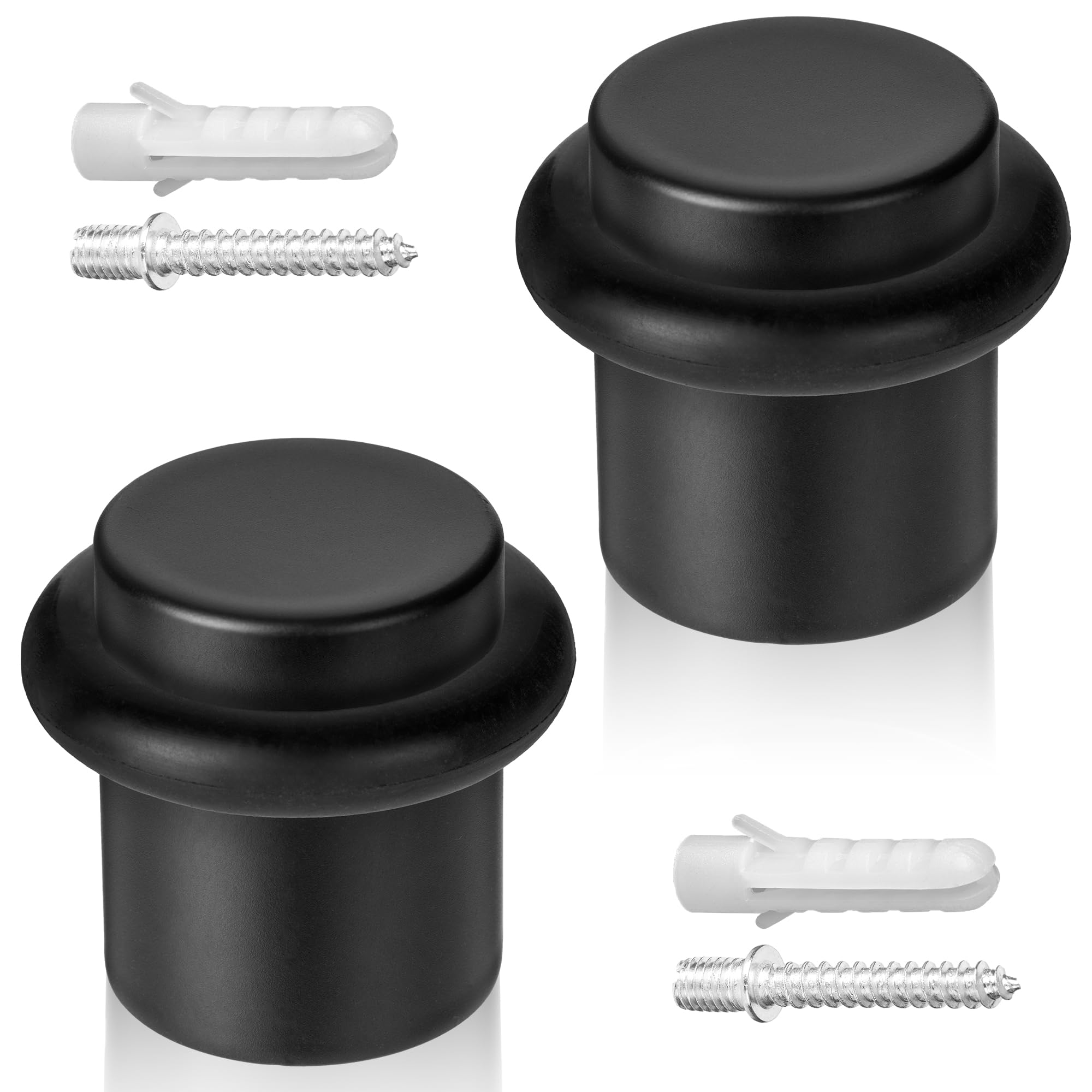 ECENCE Door Stoppers for Floor 2 Pieces, Door Stop Ø0.79x0.98inch (Ø20x25mm) Wall Protector, Solid Stainless Steel Floor Mount with Screws and Dowels Black
