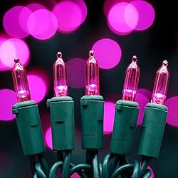 YULETIME Pink LED Christmas Lights with Green