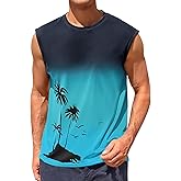 Runcati Mens Graphic Tank Tops Sleeveless Palm Tree Gradient Shirts Beach Hawaiian Gym Muscle Workout Tops