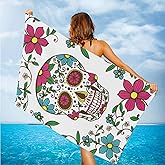 feelacle Skull Flower Day of The Dead Sand Free Beach Towel Absorbent Bath Towel Large Hand Towels for Swimming Bathroom Spa Pool