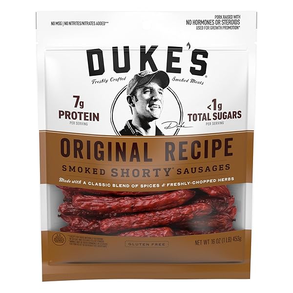DUKE’S PORK ORIGINAL SMOKED SHORTY SAUSAGES, 7G PROTEIN PER SERVING, GREAT FOR CHARCUTERIE BOARDS, 16 OZ.