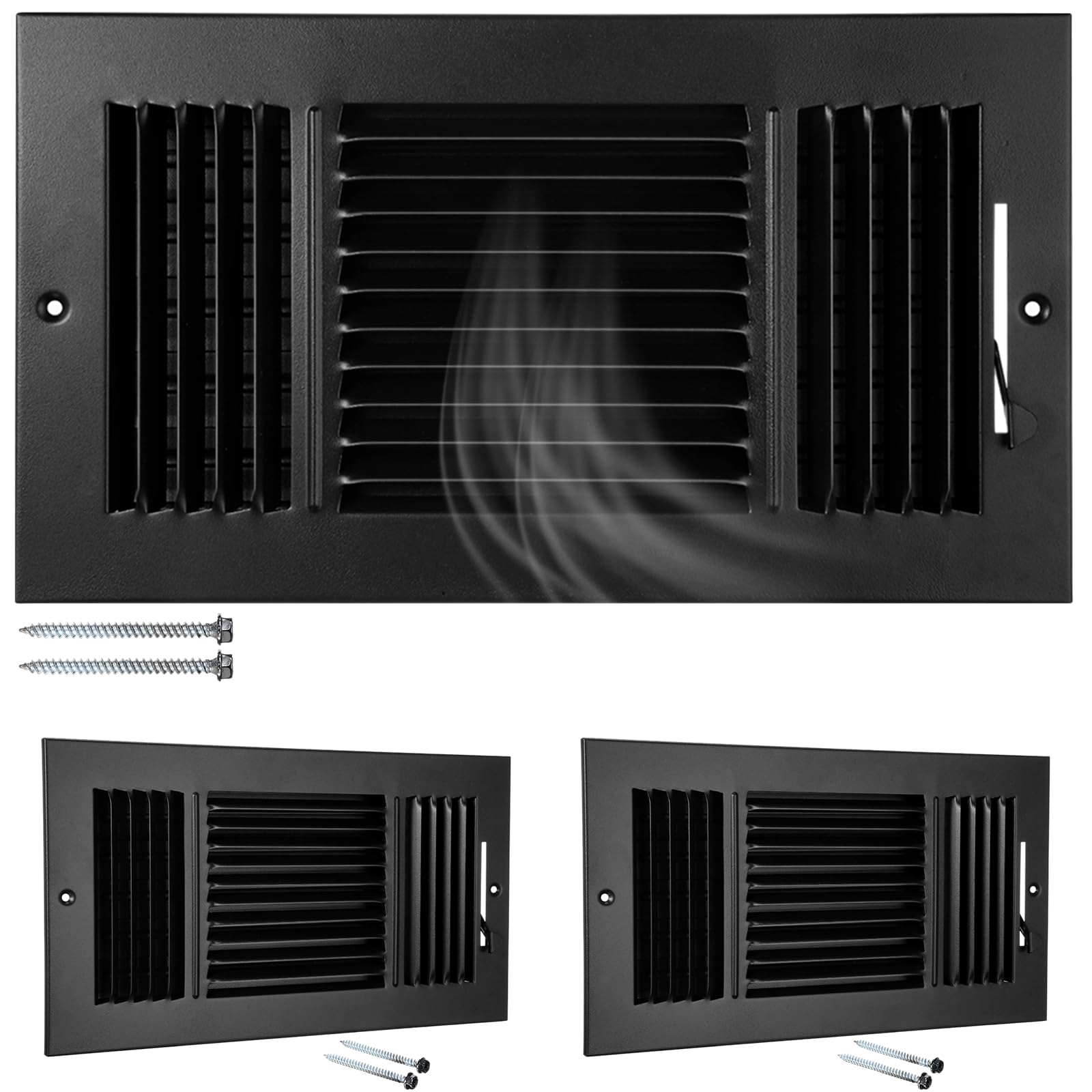 Photo 1 of Wesiti 2 Pcs Vent Covers 10 x 6 Inch (Duct Opening) 3-Way Ceiling Register Sidewall Ceiling Air Vent Manual Adjuster Solid Steel HVAC Register Cover for Office Home Toilet Bathroom (Black)