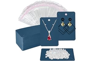 Twavang Blue Earring Cards for Selling Set with 100Pcs Earring Display Cards, 200 Pcs Earring Backs and 100Pcs Jewelry Packaging Bag for Earrings Necklace Jewelry Display (3.5" x 2.3" Inches)