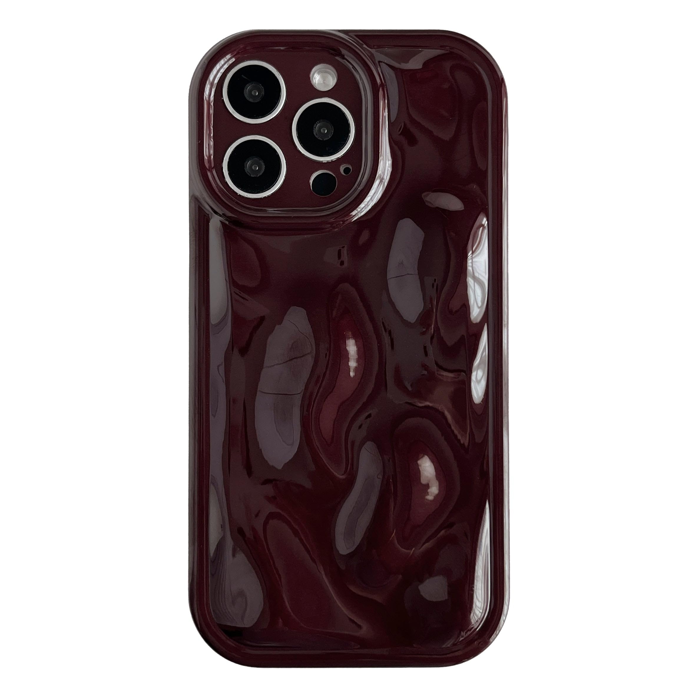 Photo 1 of Caseative for iPhone 14 Pro Max Case,Water Ripple Wave Meteorite Bubble Chrome Plating Soft Phone Case (Wine Red)