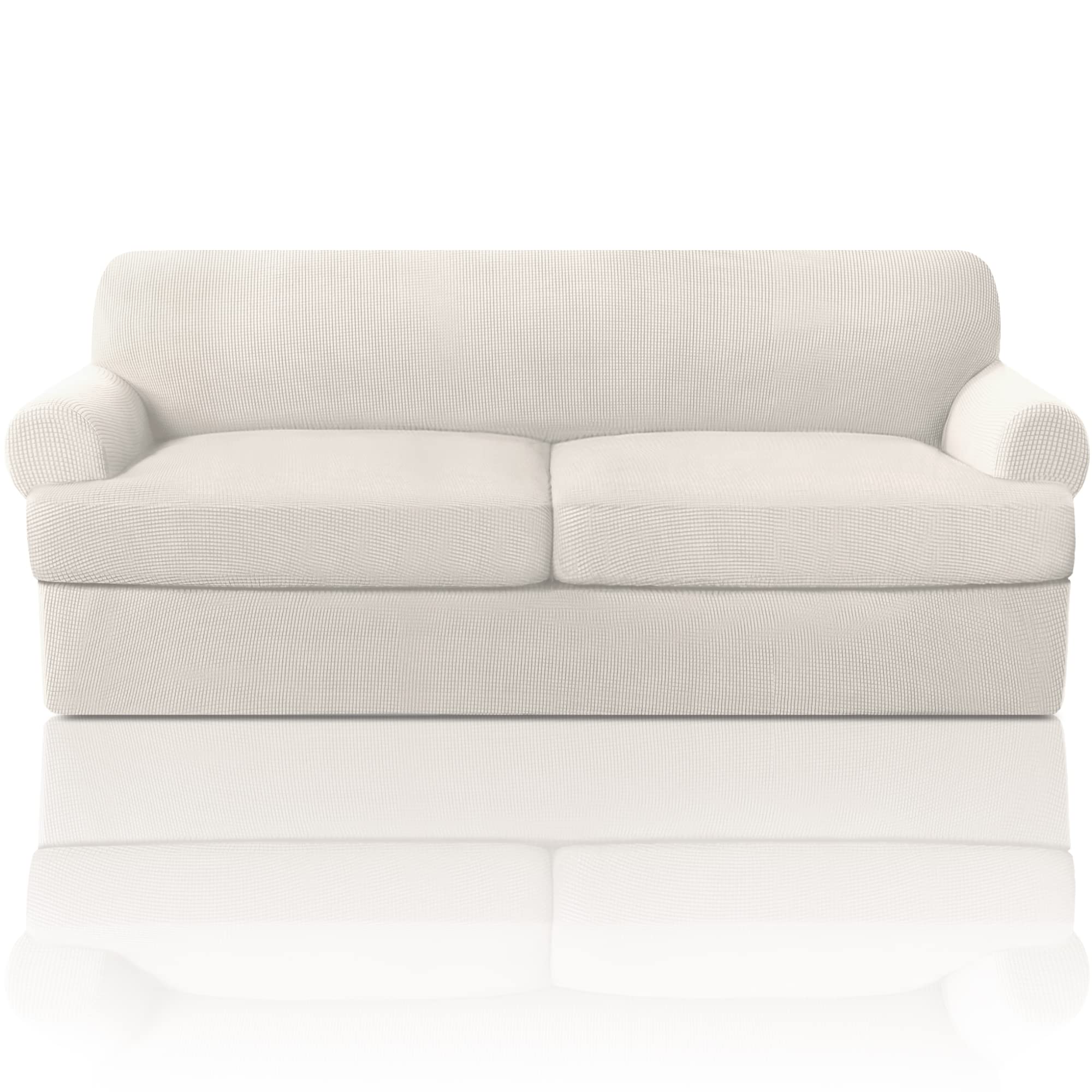 Photo 1 of PrinceDeco T Cushion Sofa Slipcover 3 Pieces Sofa Covers for T Cushion Couch Soft Couch Covers Sofa Slip Cover Furniture Covers with 2 Individual T Shape Seat Covers Width Up to 88", Ivory