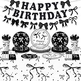 171Pcs Black White Bow Birthday Party Decorations for 24 Guests - Bow Party Supplies Banner Plates and Napkins Forks Cups Cutlery Tablecloch for Bride Baby Shower Birthday Decorations