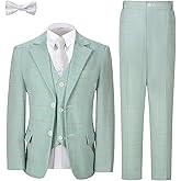 Boys Formal Suit Set Kids Toddler Tuxedo Slim Fit Plaid Suits for Teenage Boys 5-Piece Wedding Party Outfit