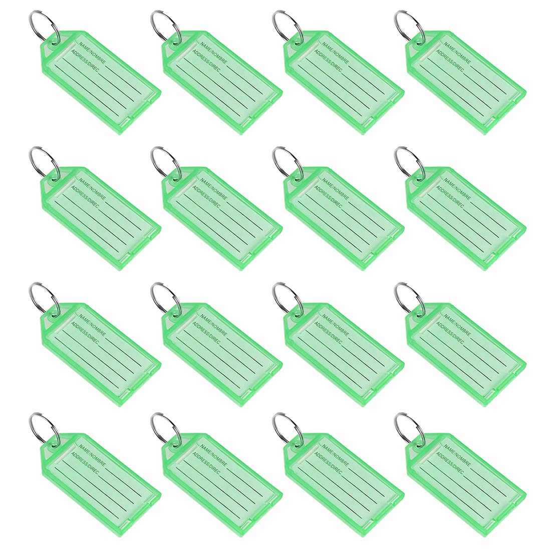 sourcing map Plastic Key Tags with Split Ring Keychain ID Luggage Label Window 56x29mm, Green 16Pcs
