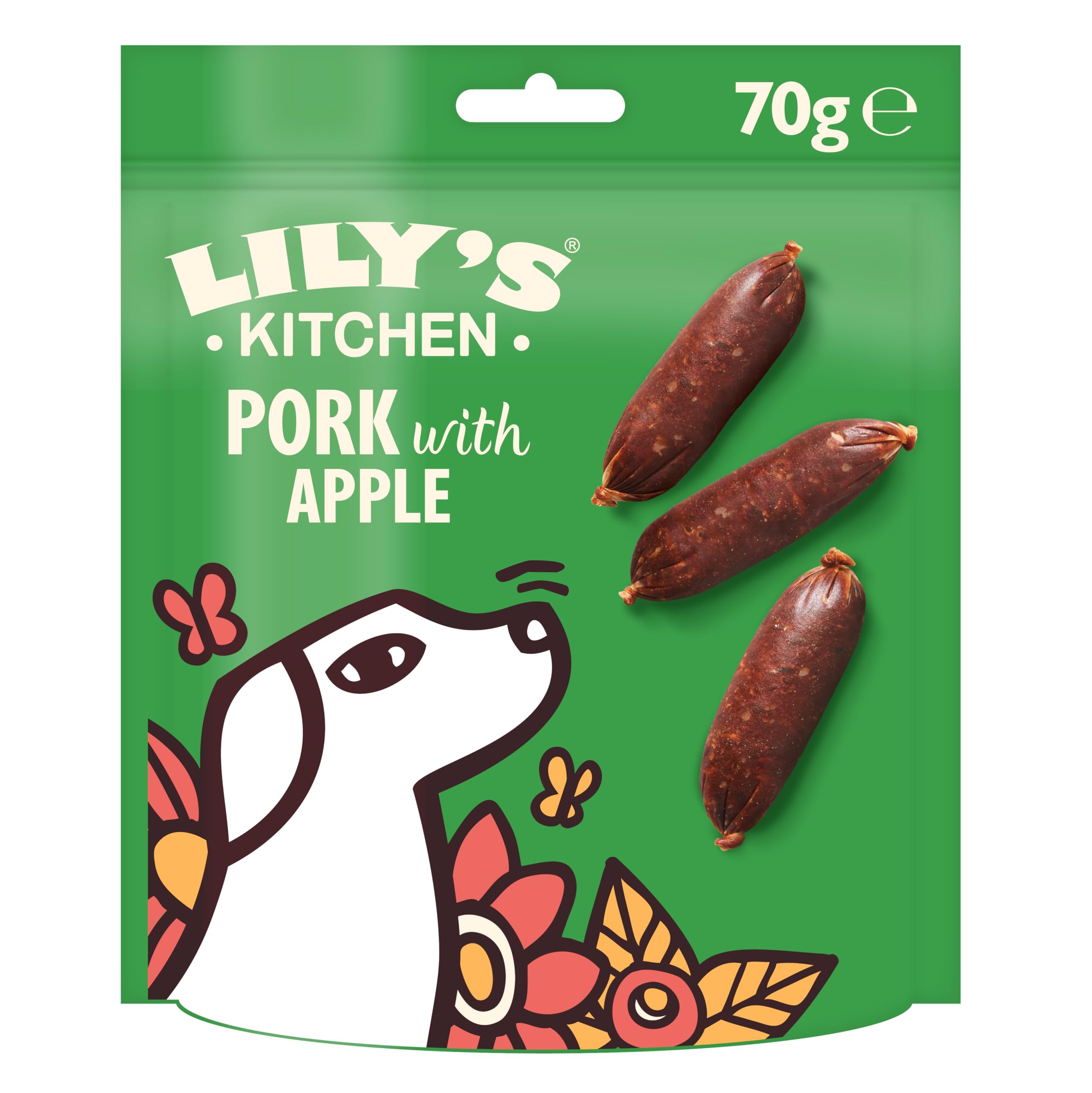 Lily’s Kitchen Made with Natural Ingredients Adult Dog Treats Packet Cracking Pork with Apple Sausages Grain-Free Recipes 8 x 70g — image 1