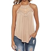 Bluetime Halter Tops for Women Sexy Sleeveless Lace Crochet Dressy Flowy Tank Top Cute Summer Shirts