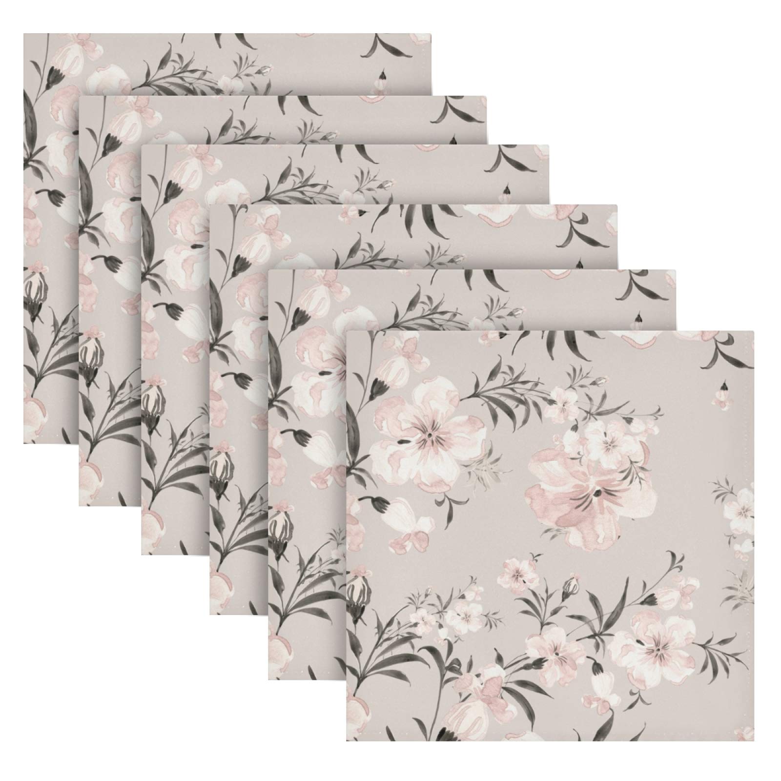 xigua Beautiful Floral Cloth Napkins Set of 6, Soft Washable Polyester Dinner Napkins with Hemmed Edges, for Weddings, Parties, Holiday Dinner & More 20" x 20"