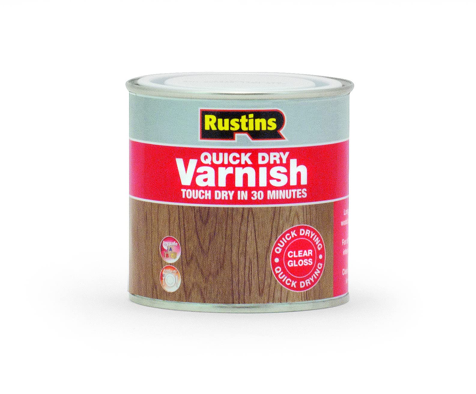 Rustins Quick Dry Varnish Clear Gloss 250ml-Fast-Drying Water-Based Wood Varnish; Durable Non-Yellowing Finish in Gloss, Satin or Matt for Indoor Use