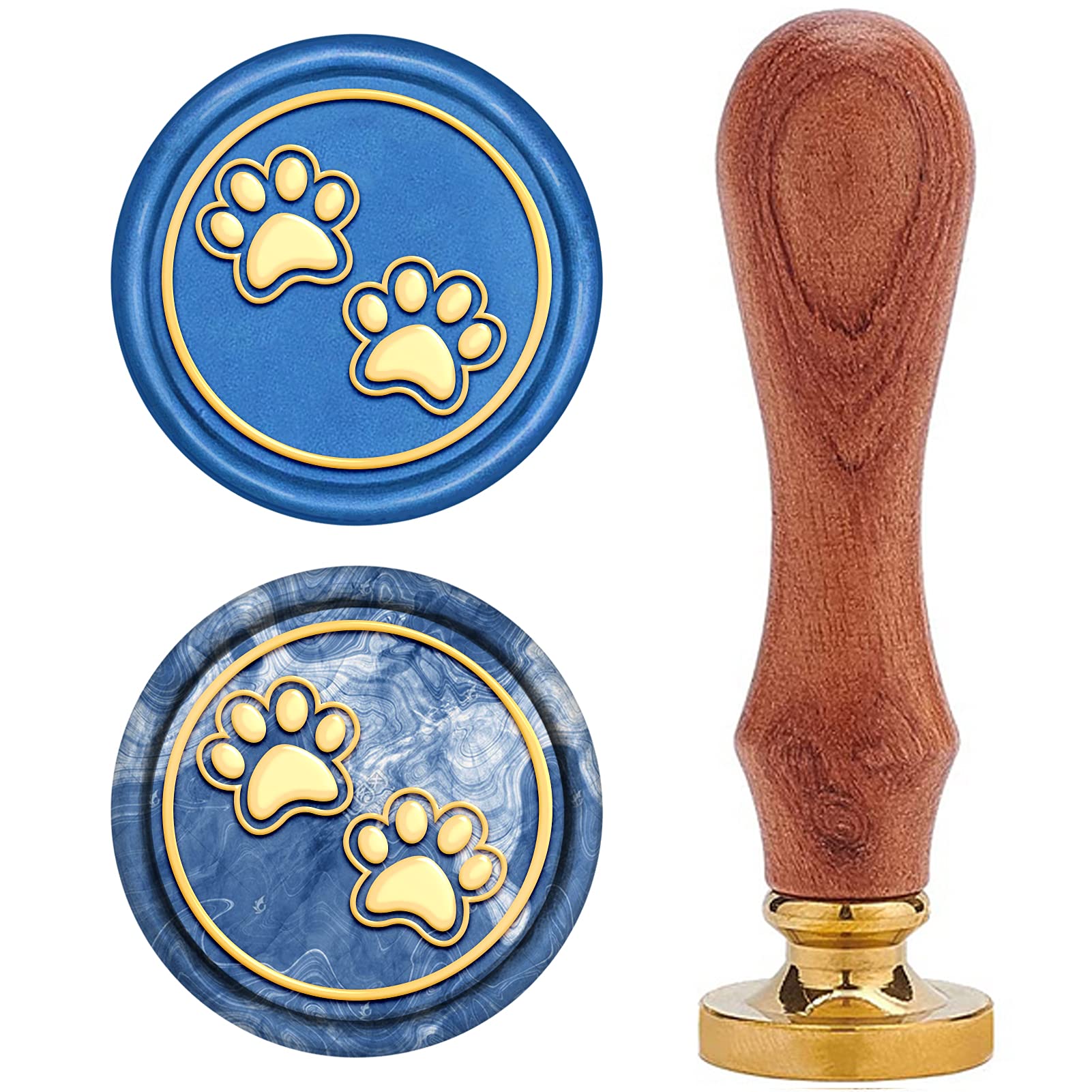 CRASPIRE Wax Seal Stamp, Sealing Wax Stamps Dog Paw Prints Retro Wood Stamp Wax Seal 25mm Removable Brass Seal Wood Handle for Envelopes Invitations Wedding Embellishment Bottle Decoration