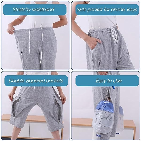LUIVZD MENS URINE BAG PANTS CARE UNDERWEAR CATHETER SHORTS URINATE DRAINAGE BAG PANTS FOR ELDERLY (COLOR : GREY, SIZE : XXL-XXLARGE)