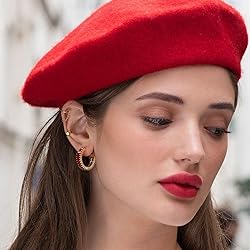 GLOQUAT Ruby Red Crystal Hoop Earrings 14K Gold