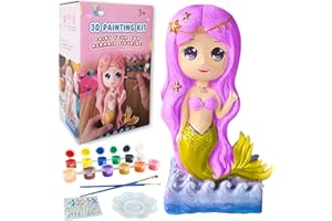 Yileqi Paint Your Own Mermaid Painting Kit, Mermaid Toys Paint Mermaid Crafts and Arts Set for Girls Ages 4 5 6 7 8 9 10 Years Old, Non Ceramic & Non Fragile, Kids Piggy Banks Birthday Gift