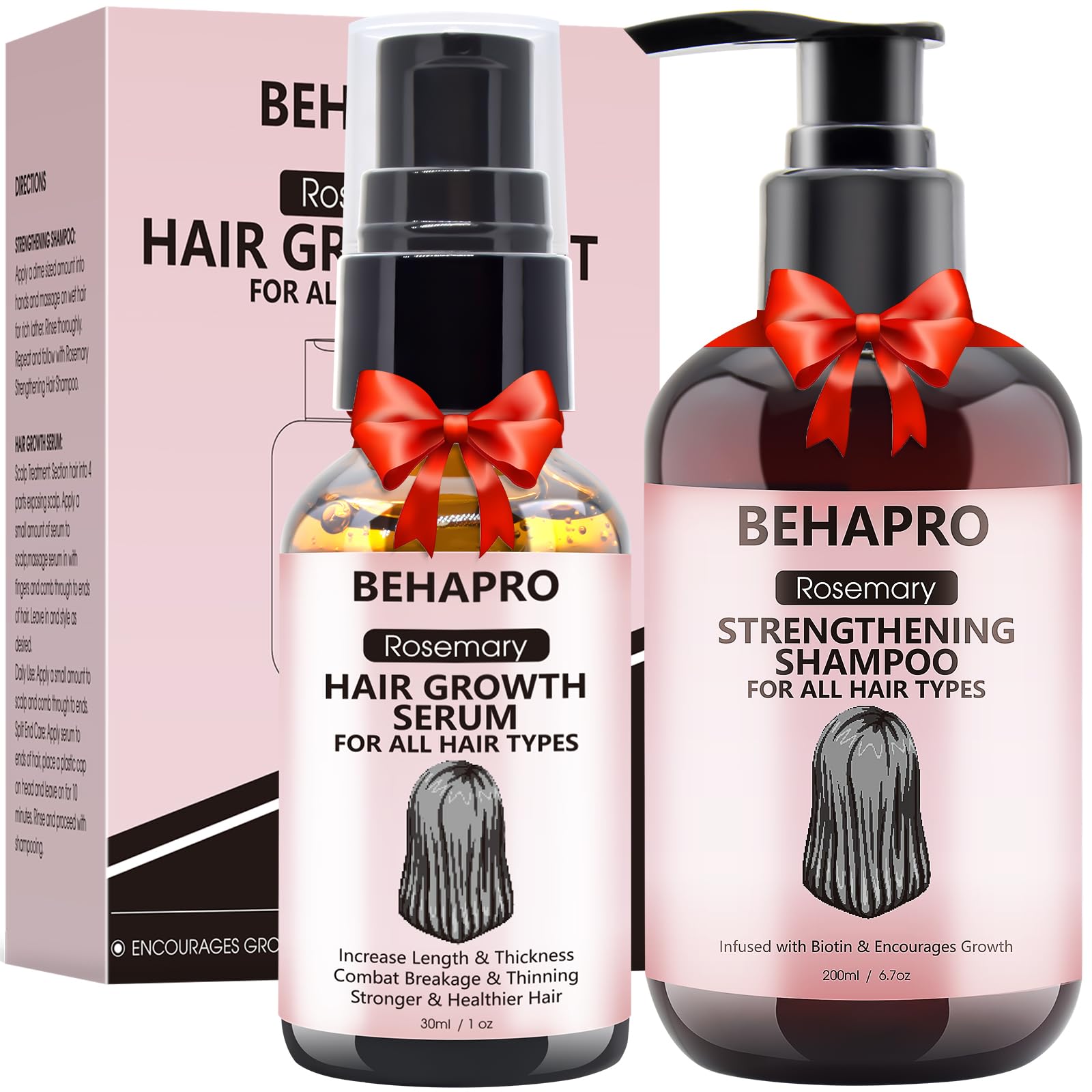 Rosemary Oil Hair Growth Serum w/Hair Growth Shampoo,Biotin Argan Castor Oil Hair Growth Products for Thinning Hair & Hair Loss,Womens Gifts for Christmas Stocking Stuffers for Women Her Wife Mom