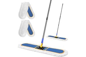 CLDREAM 24" Commercial Dust Mop for Floor Cleaning with 2 Replacement Mop Head, Large Industrial Push Broom Mops with 60" Long Handle,Wet Dry Floor Duster for Concrete Hardwood Tiles Marble Floors
