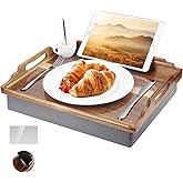 DRELIFAM Lap Desk with Cushion,Wooden Bed Tray Table for Eating,Lap Tray in Recliner,Breakfast Tray,TV Dinner Bed Food Trays (Acacia Wood A)
