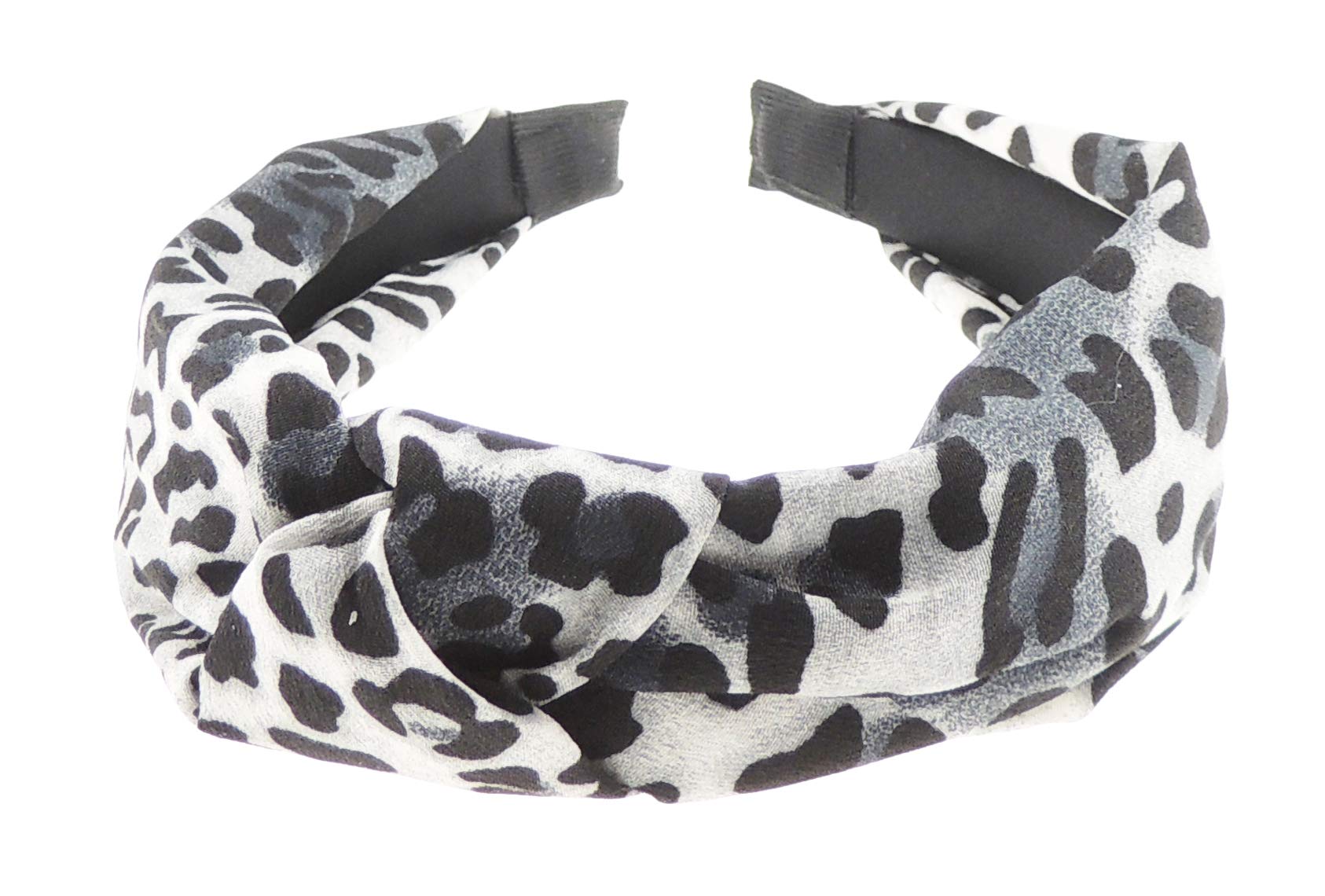 Womens Girls Knotted Top Knot Twisted Velvet Turban Chiffon Fabric Winter Wedding Formal Dance Christmas Party Birthday Headband Hair Alice Band Animal Cheetah Cat Leopard Print (Grey Cheetah)