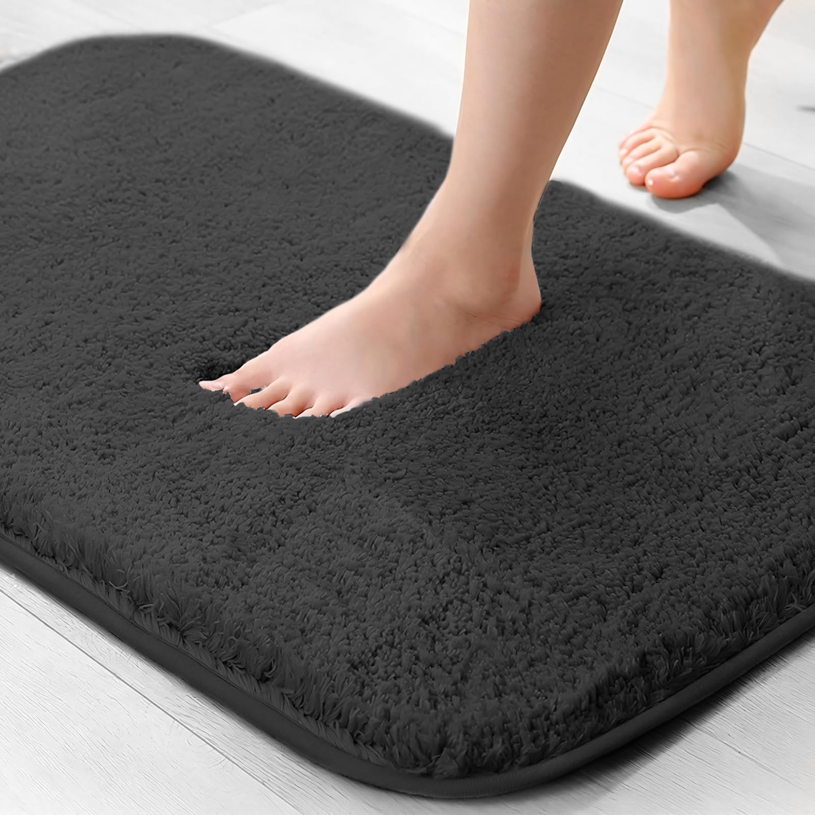 wyewye Microfibre Bath Mat, 2cm Super Thick, Super Absorbent Bathroom Rug 40x60cm Black — image 1