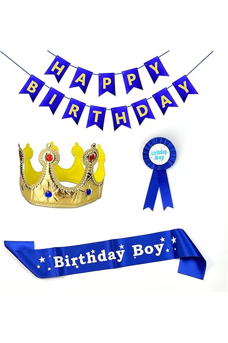 King Crown Birthday Set - Prince Golden Crown With Sash For Boys Parties