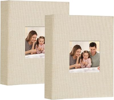 Miaikoe Small Photo Album 6x4 50 Pockets Beige 2 Packs Linen Top Loading