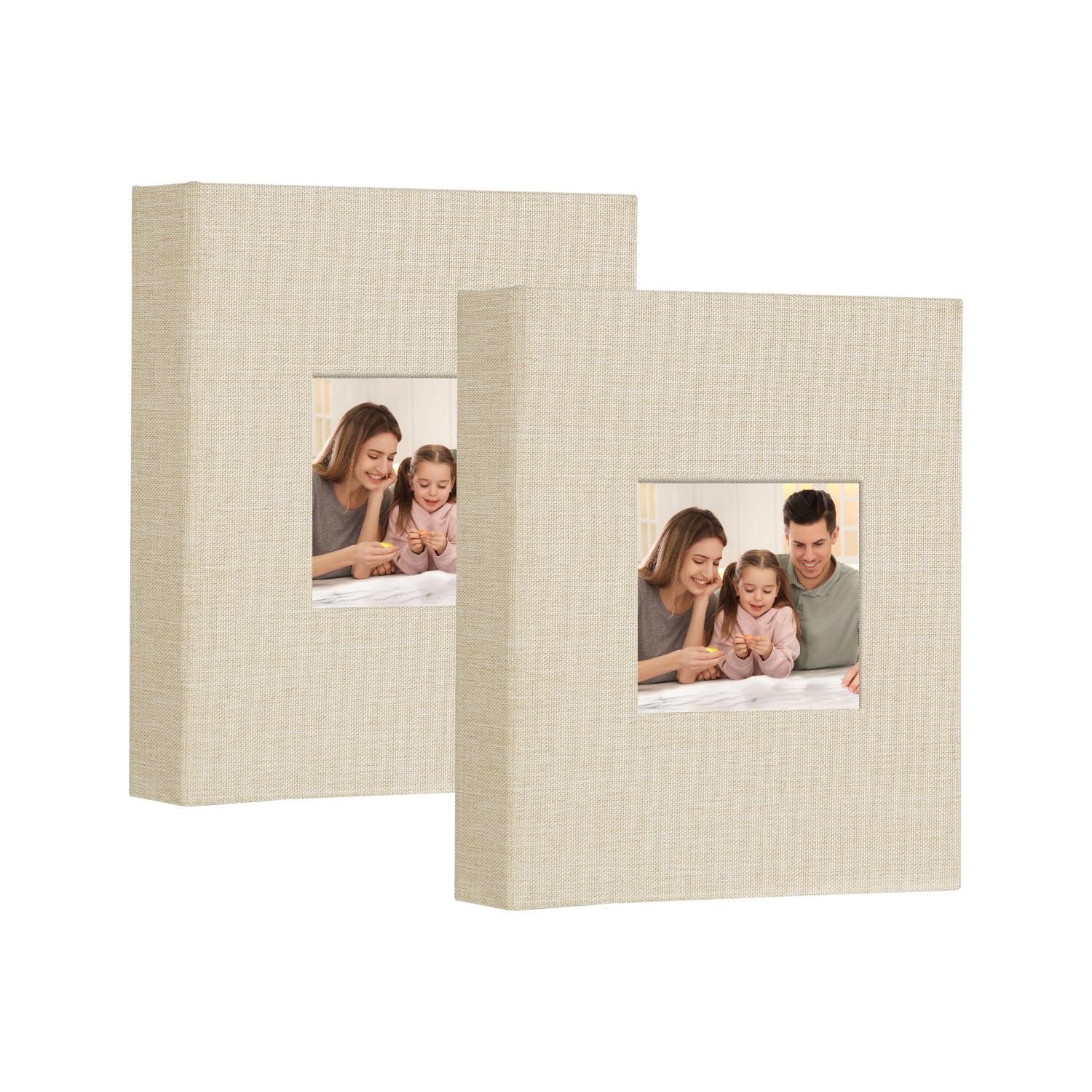 Miaikoe Small Photo Album 6x4 50 Pockets 2 Packs, Slip in Top Loading Linen Album Book Holds 100 Vertical 10x15cm Photos for Family Wedding Baby(Beige)