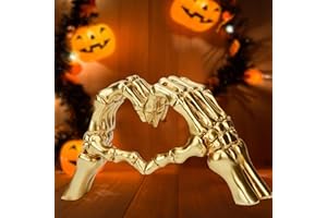 XMEDEN Golden Skull Decor for Home, Heart Hands Sculpture,Love Finger Aesthetic Statues, Halloween Skull for Living Room Shelf Coffee Table Centerpiece
