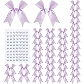 TIMESEEK 60Pcs Gift Wrap Bows, 3.3" Satin Ribbon Bows for Gift Wrapping, Large Size Bows for Treat Bags, Baby Shower Birthday Wedding Xmas Party Decors, Valentines, Gift Bags, DIY Crafts (Lavender)