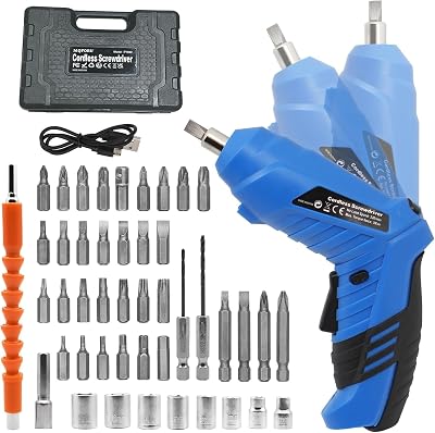 MQFORU 48-in-1 Cordless Screwdriver 3.6V Rechargeable Electric Drill Kit LED