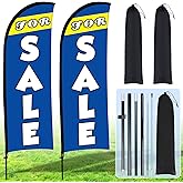 Buryeah 2 Set Sale Feather Flag 7 x 5.4ft Huge Sale Banner Flag Themed Flag with Pole Kit for Retail Store Outside Garden Business Advertising(Blue)