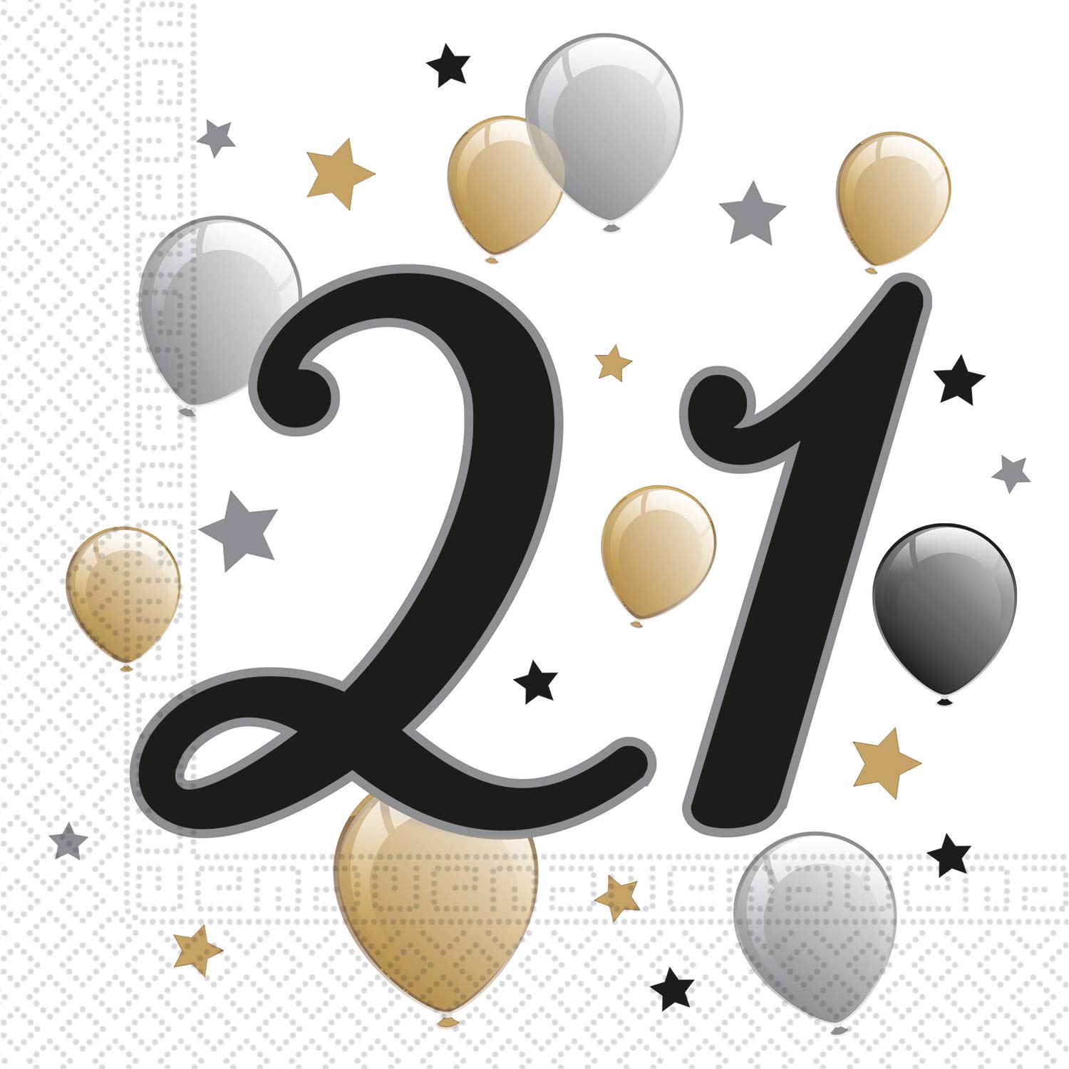 Procos Milestone 21 88865 Serviettes, 33 x 33 cm, Pack of 20, Balloon Motif, 21st Birthday
