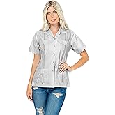 Mojito Collection Women's Cotton Blend Classic Short Sleeve 4-Pocket Guayabera